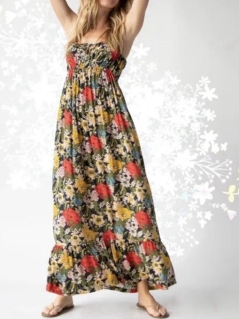Natural Life Elizabeth Empire Maxi Dress Women’s X-Small Floral Boho XS 0, 2, 4